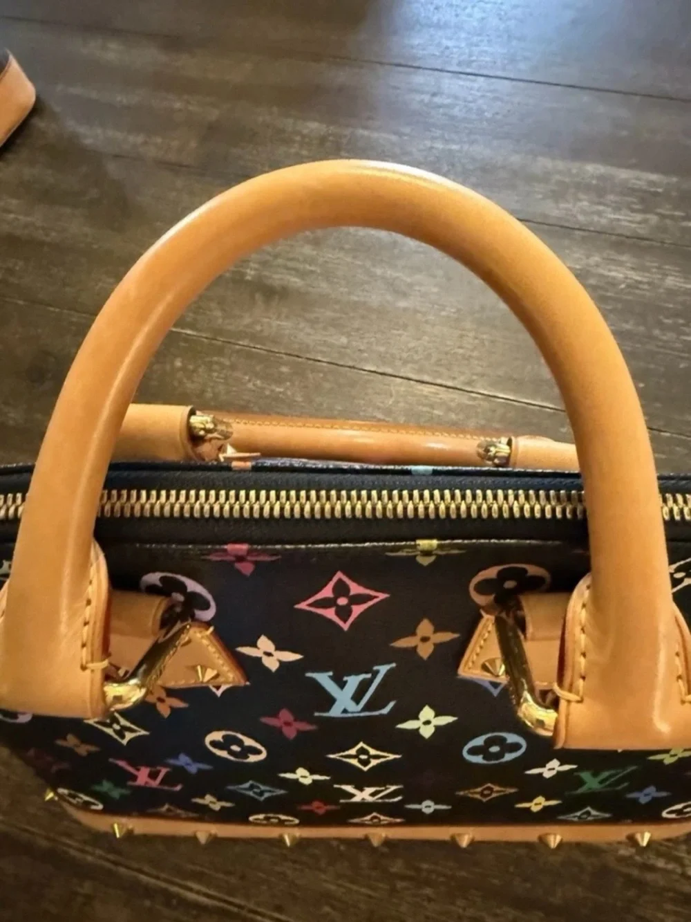Louis Vuitton Black Multicolor Monogram Alma Satchel with Tan Trim - Picture 3 of 4